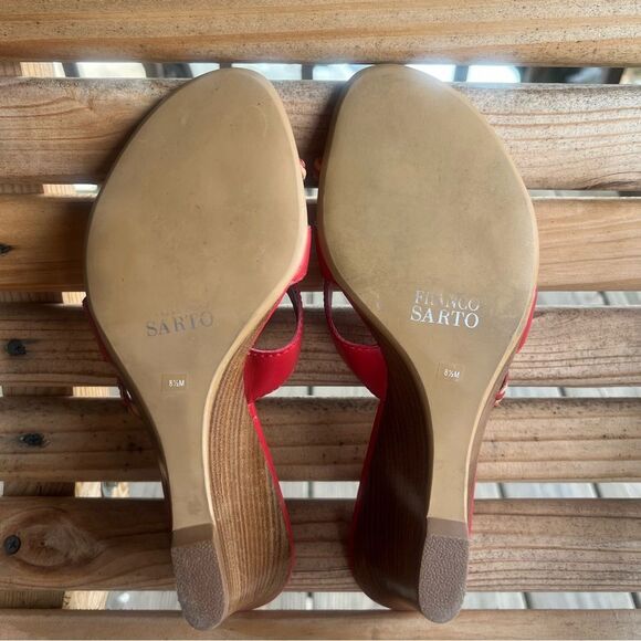 Franco Sarto Red Leather Braided Strap Wedge Sandals | Size 8.5M - Picture 10 of 10